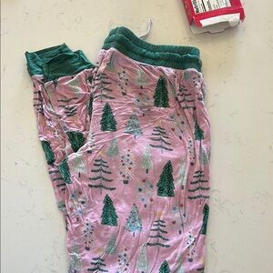 Little Sleepies Pink Holiday Tree Pajama Bottoms with Green Waistband
